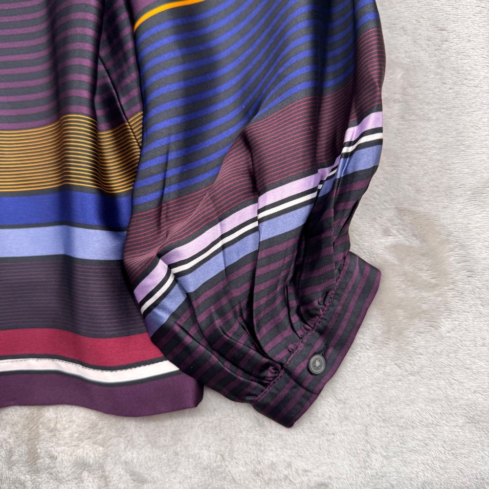 LOFT Womens Small Striped Long Sleeve Blouse Purple Blue Red Puff Sleeve Top - Picture 4 of 5
